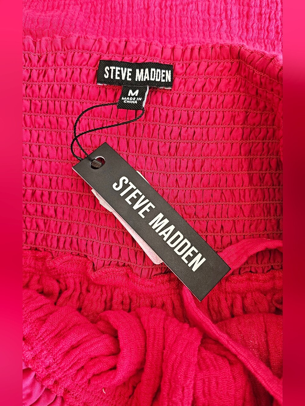 Steve Madden Cotton Gauze Pink Cranberry Halter V-Neck Midi Dress Women's Sz Med - Picture 2 of 11